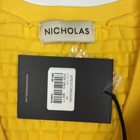NWT Nicholas Adele Textured Knit V-Neck Cardigan Sweater Preppy Yellow XS - Picture 9 of 9